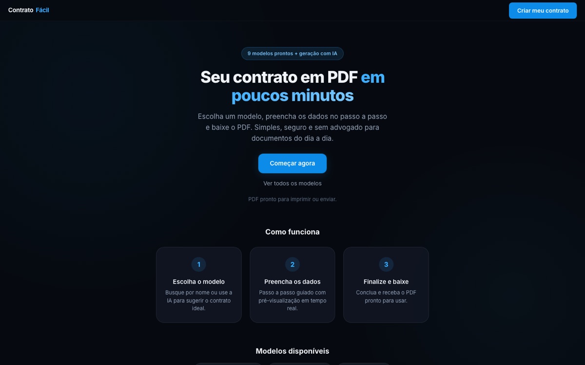 Screenshot do Contrato Fácil